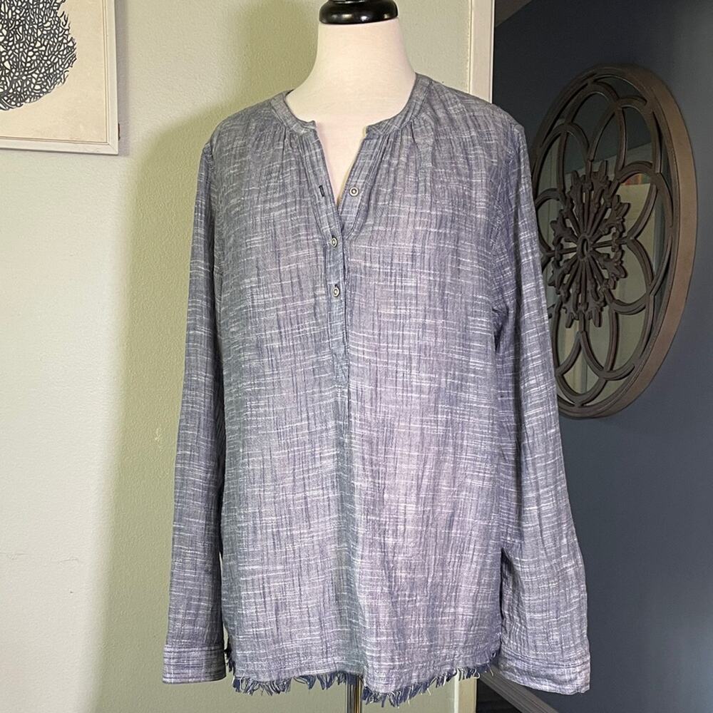 Blue Heathered Caslon Tunic Pullover Blouse XL